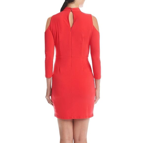New! JESSICA SIMPSON Cold-Shoulder Sheath Dress Bodycon Color Hot Coral - Picture 3 of 7